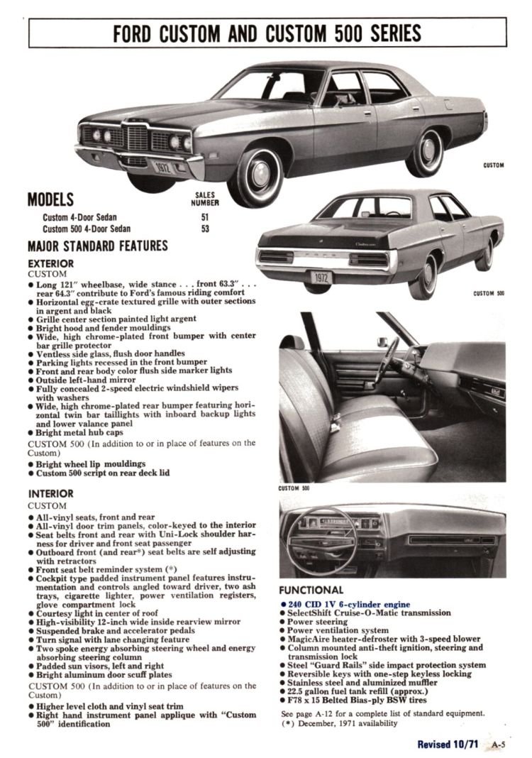 1972 Ford Full Line Salesman's Data Book